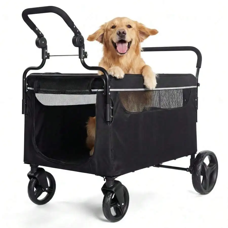 Large Dog Stroller Wagon With Ramp, 176 Lb Foldable 2-In-1 Push Pull Pet Cart For Senior Dogs, All-Terrain Wheels