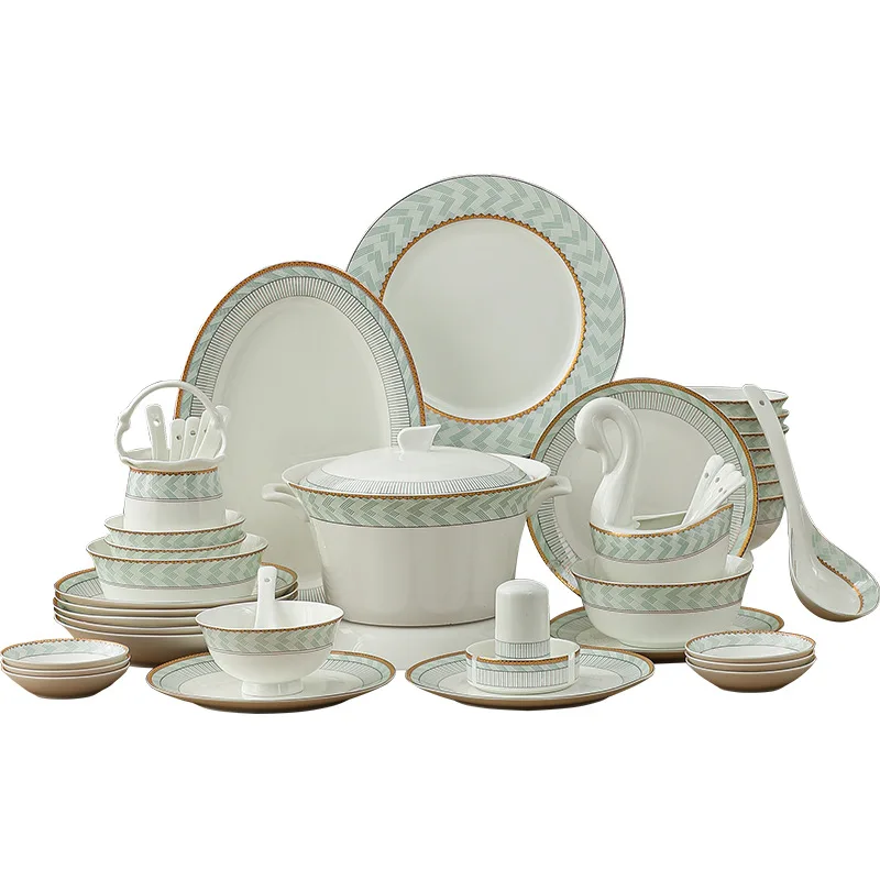 Ceramic tableware, dish set, household fresh and simple bone china, dish and chopstick gift set