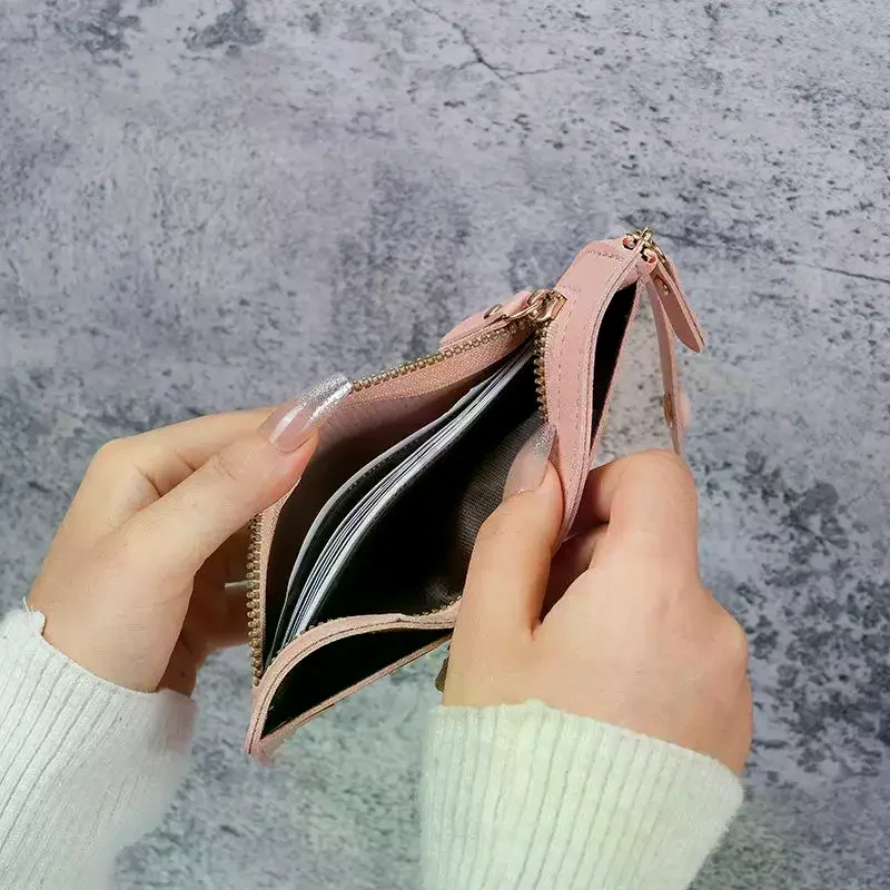 Slim Water Resistant PU Leather Women's Wallet Multiple Card Slots Zipper Coin Pocket Lightweight Purse for Shopping Dating