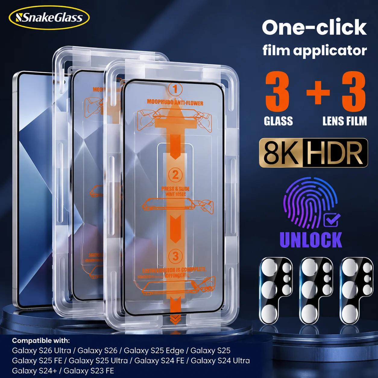 6-in-1 Panzerglas+Objektivschutz für Samsung Galaxy S26U S25U S24U/Edge/Ultra/FE/Plus A56 A36 A55 A35 A54 A53 A16 A26 A52