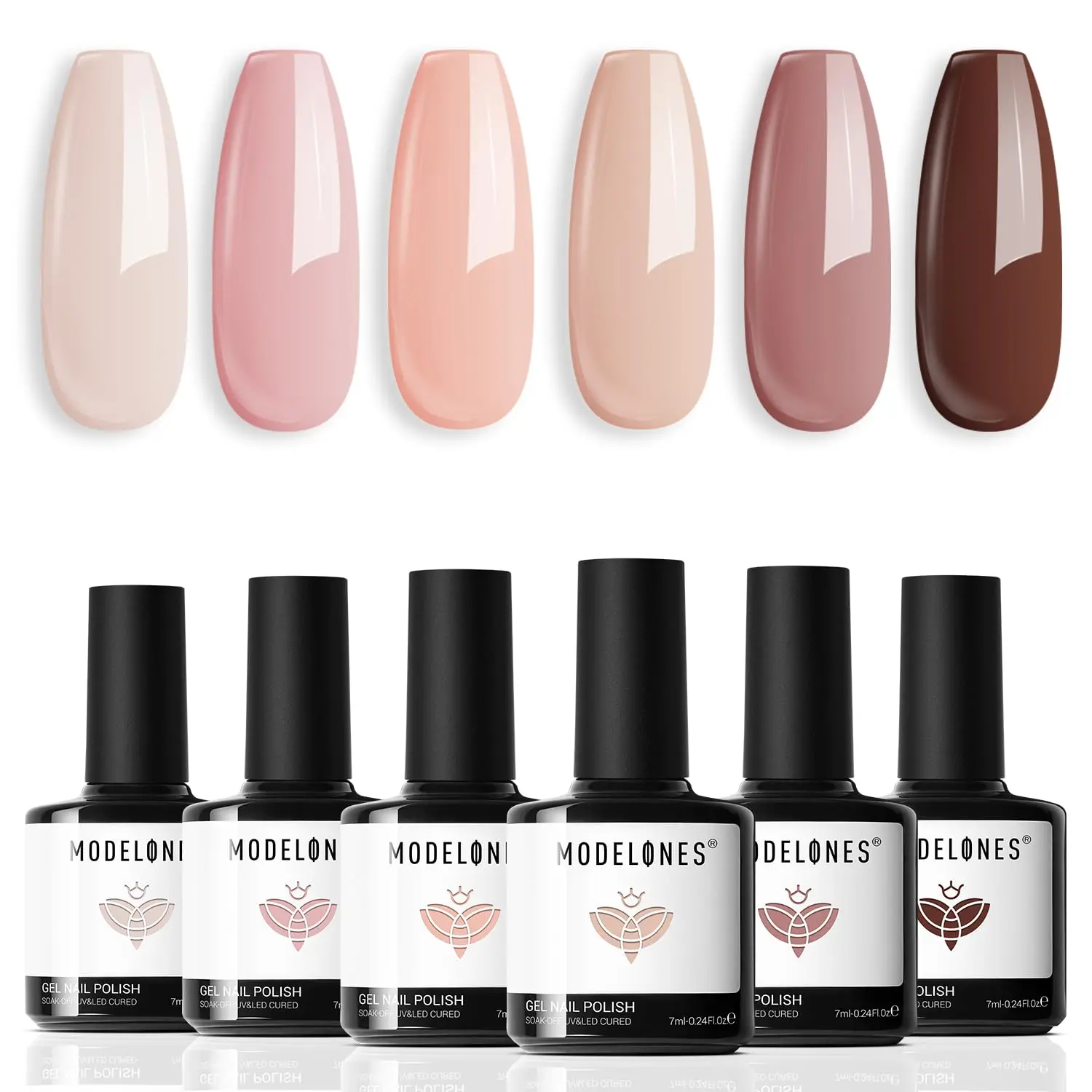 

modelones Gel Nail Polish Kit -6 Colors Nude Pink Milky White Spring Gel Polish Set Skin Tones Neutral Brown Soak Off Gel Nail