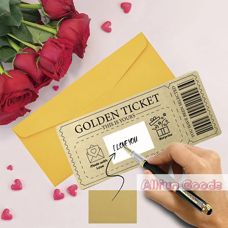 Scratch Off Ticket Golden Ticket Scratch-off Card Raffle Gift Surprise Scratch-off Card With Envelope Party Favor Cinema Voucher