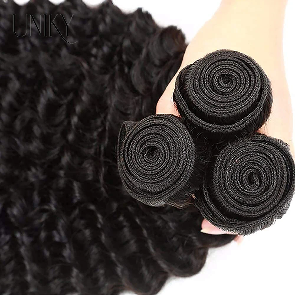 Tissage en Lot Deep Wave 100% Naturel Noir, Extension de Cheveux Humains Non Traités