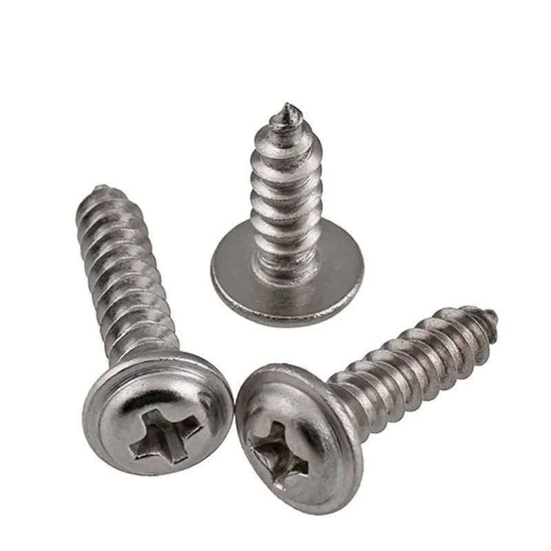 

M1.4 M1.7 M2 M2.6 M3 M3.5 M4 PWA 304 Stainless Steel Cross Round Pan Head with Washer Pad Collar Self-tapping Wood Screw