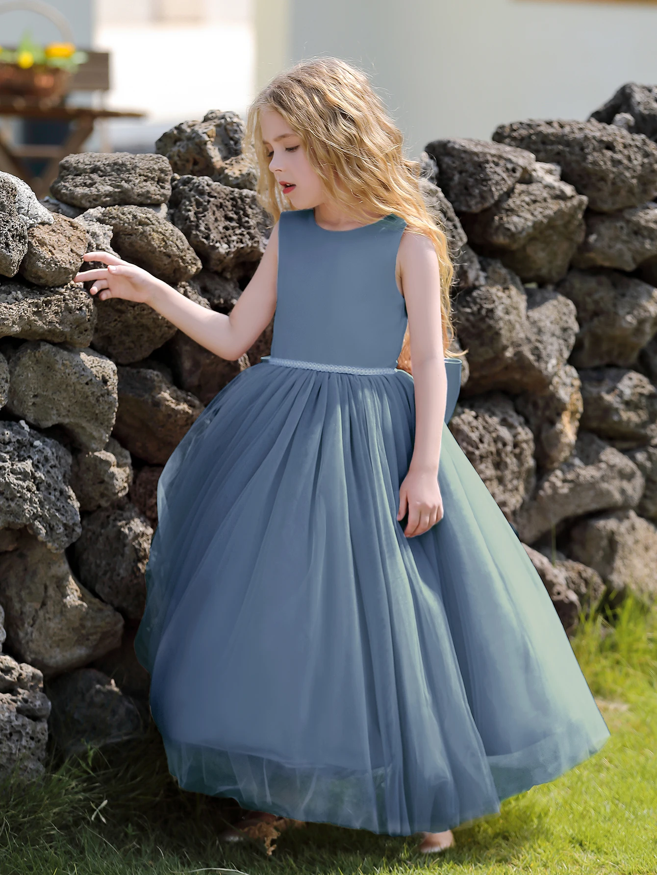 Luxurious Satin Flower Girls' Tulle Dresses for Formal Wedding Party Elegant Princess Pageant Long Fashionable Girl Kids Dresses
