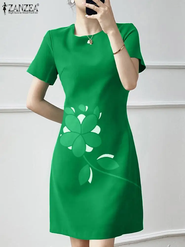 

ZANZEA Women Floral Print Office Robe Holiday Summer Short Dress Vintage Short Sleeve Vestidos 2024 Casual Loose O-neck Dresses