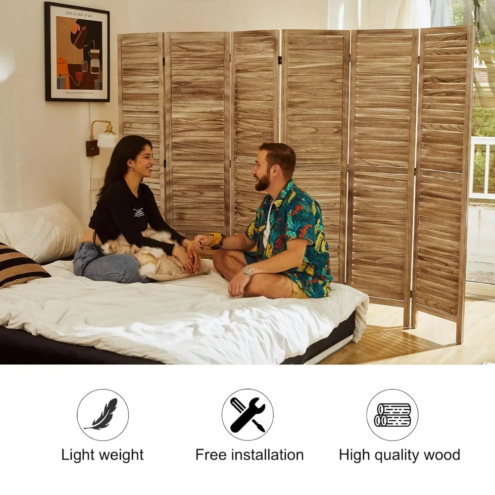 

Room Partitions and Dividers Temporary Wall with Double Hinges, 5.6 Ft Tall Folding Louver Wood Screen, Customized