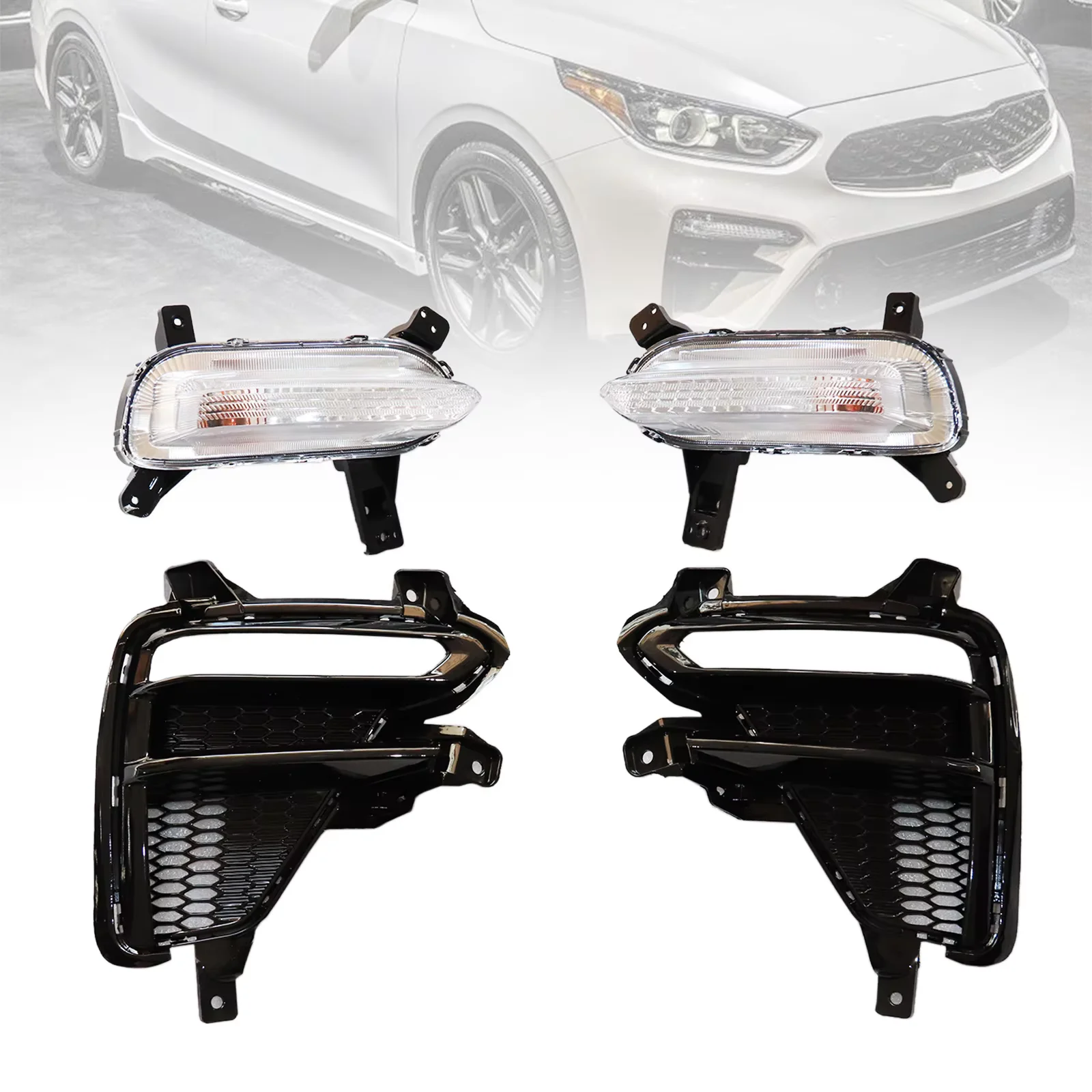 For 2019 2020 Kia Forte Daytime Running Lights DRL Fog Lamp Left & Right Side Halogen Taillights Kit