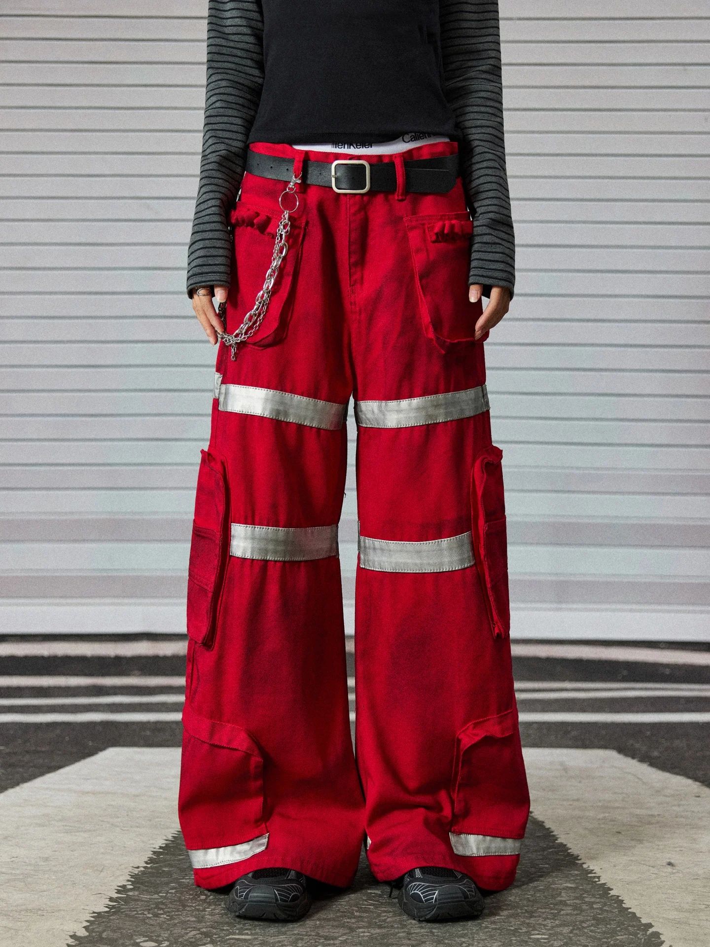 Retro American Streetwear Firefighting Pants Men's Trendy Brand Multi-Pocket Weathered Y2K Subculture Stained Denim Long Trou...