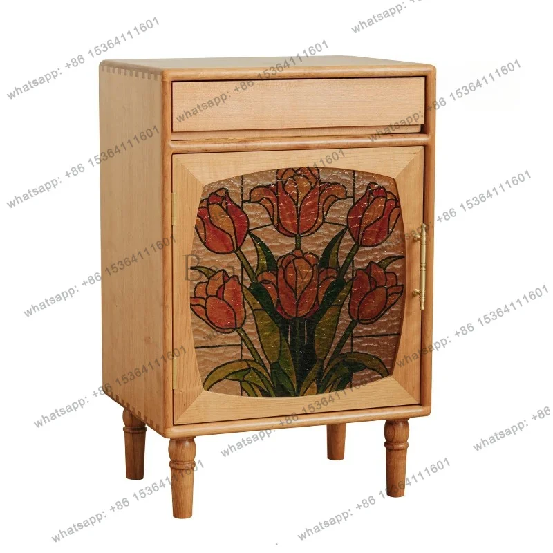 

Tulip chest French retro cherry wood living room storage cabinet bedroom drawer cabinet side cabinet solid wood