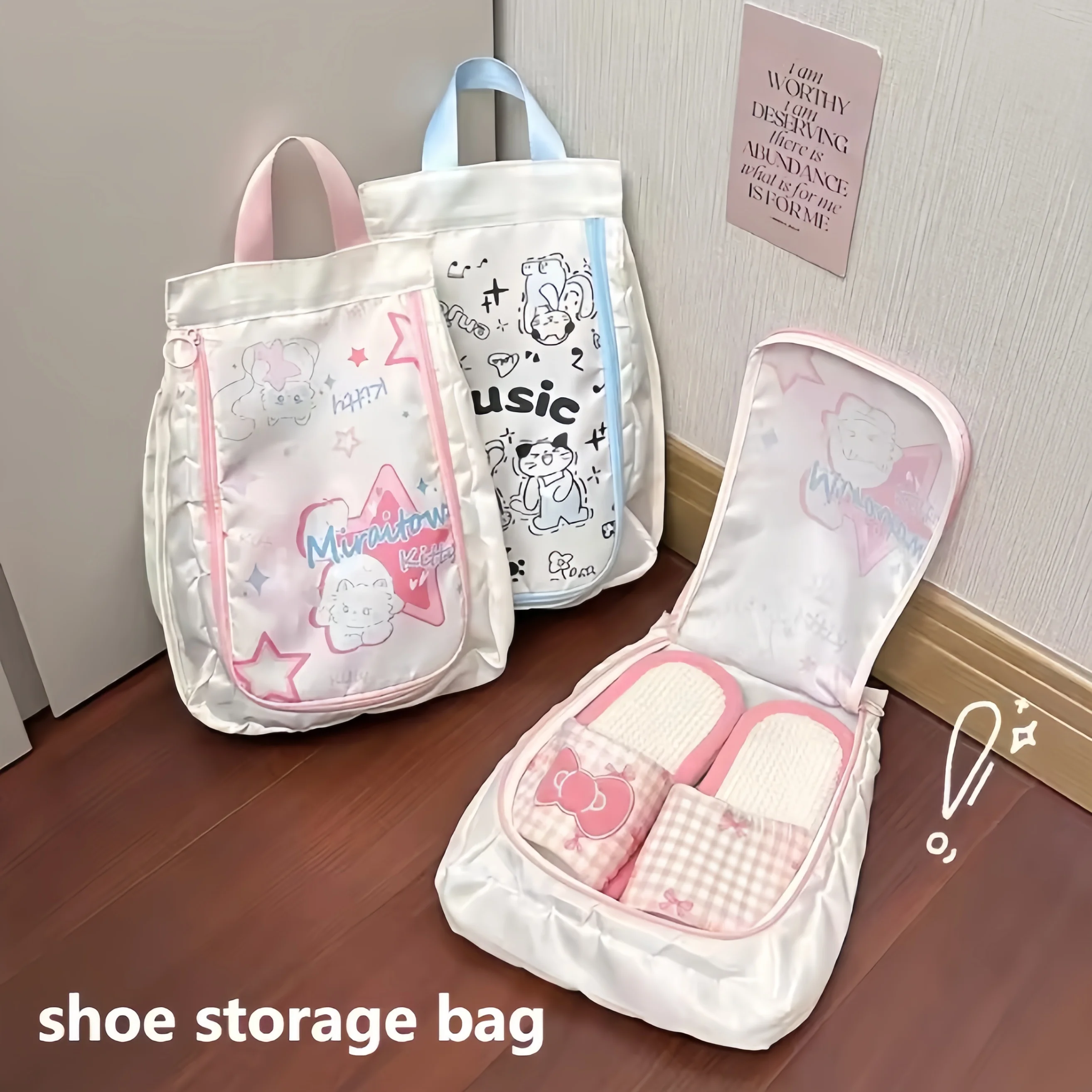 Portable Portable Dust-proof Shoe Bag, Double-layer Large Capacity Travel Storage Bag, Cute Cat Pattern