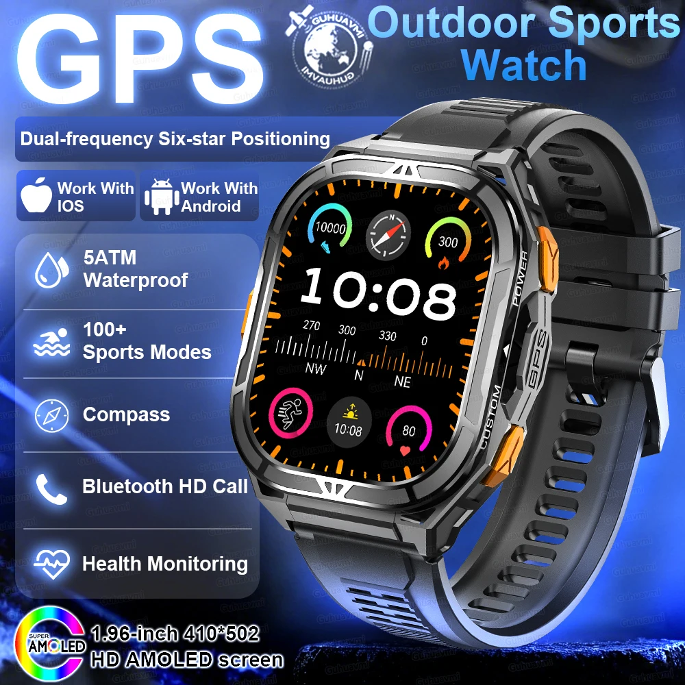 GUHUAVMI 2026New Military Outdoor Sport Smart Uhr GPS Bluetooth Anruf 10ATM Wasserdichte Navigation Tracker männer Sport Fitness Smartwatch 9