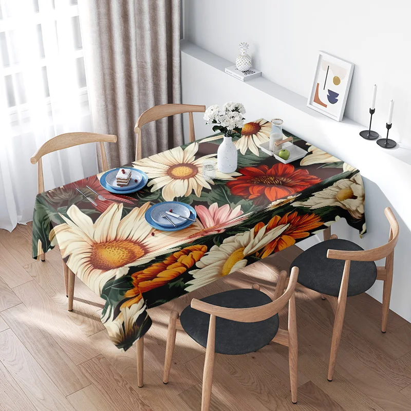 

Sunflower Floral Tablecloth Home Decor Kitchen Towel Modern Flower Bedspread Table Linen for Dining Room Washable