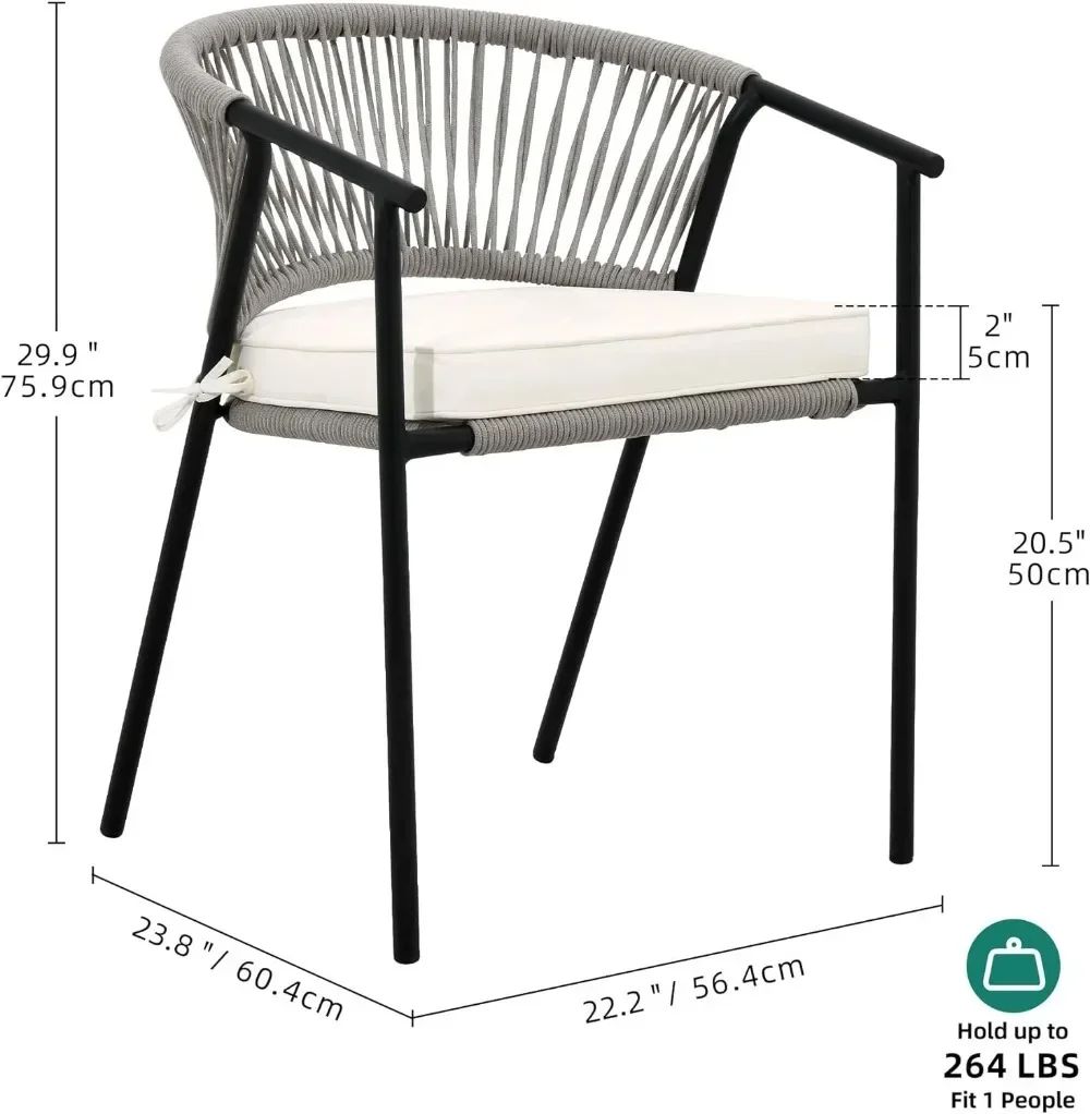 Outdoor Dining Chair Set of 4,Indoor-Outdoor Armchair Seating for Patio, Backyard, Poolside, Balcony - Beige