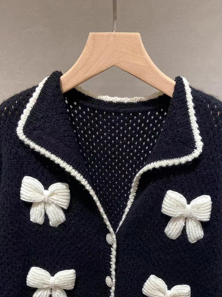 Cárdigan de punto de lujo para mujer, suéter con Nudo de mariposa, estilo de fragancia pequeña, estilo perezoso, prendas de v...