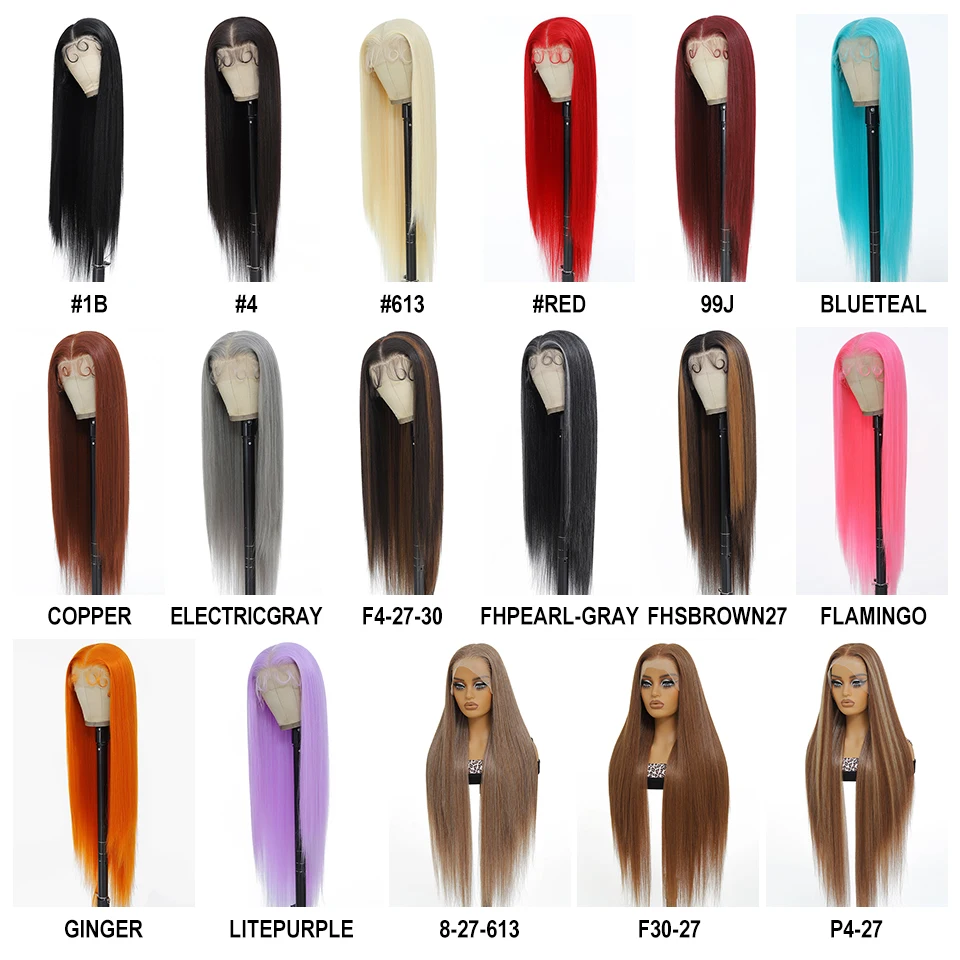 40Inch Straight HD Lace Frontal Wig 13x6 for Women Long Ombre Black Blonde Blue Heat-resistant Fiber Cosplay Lace Front Wigs