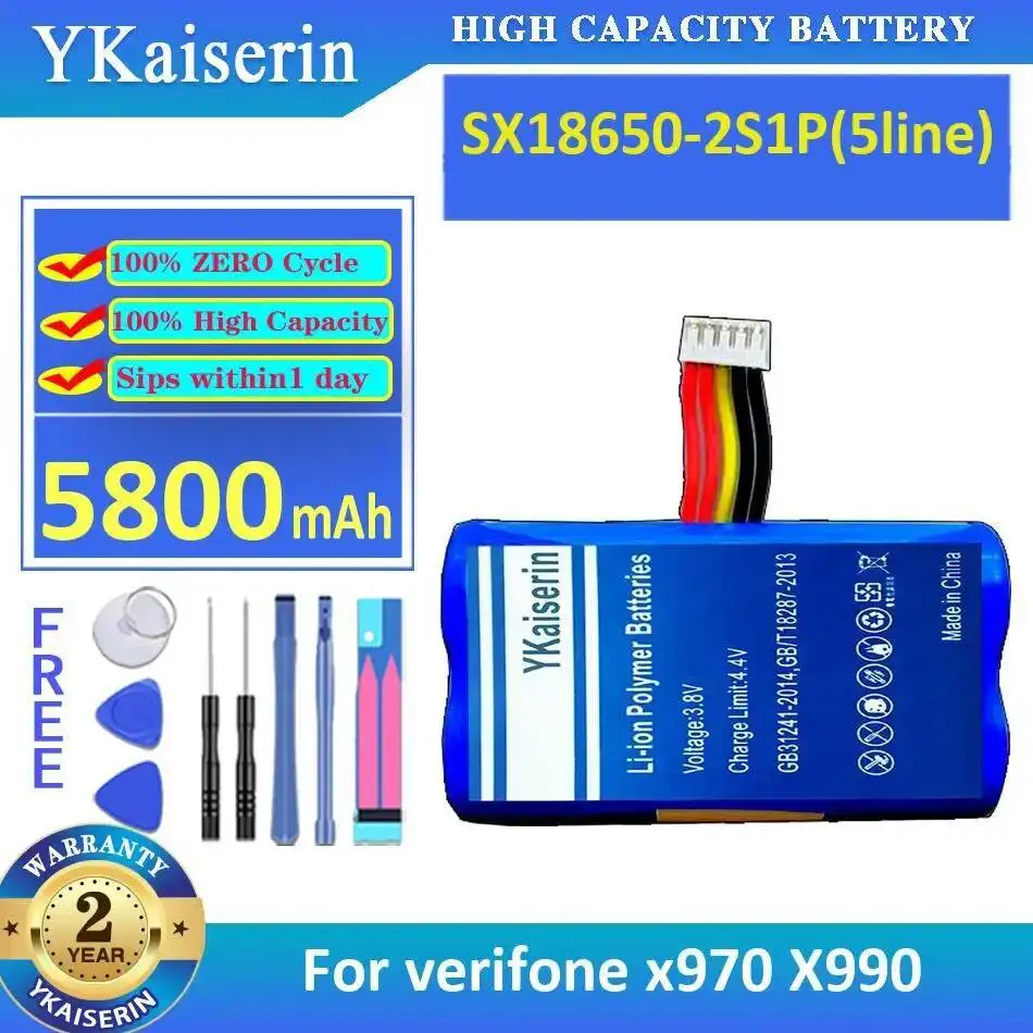 

Для Verifone X970 X990 надежная замена 5800 мАч хорошая низкотемпературная производительность SX18650-2S1P 5-линейная батарея для чтения карт