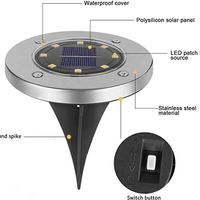 Impermeável aço inoxidável Solar jardim lanterna, luz inteligente gramado, pátio, ao ar livre