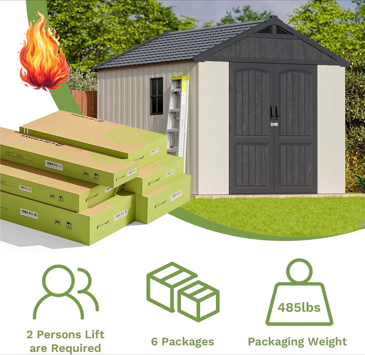 

Пластиковый навес 8x10 футов для хранения на открытом воздухе, навес для садовых инструментов из смолы, запираемые двери и два окна для патио, заднего двора