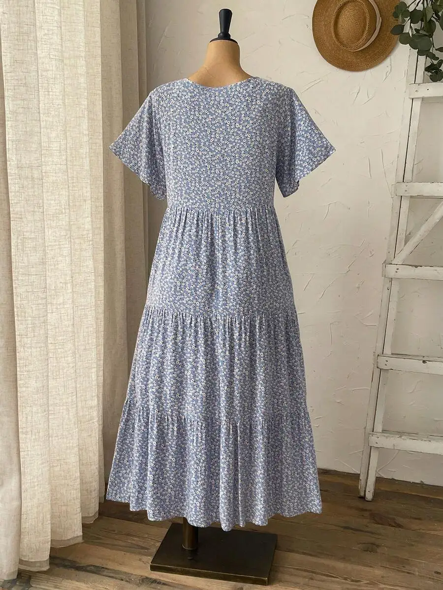 

Casual Ditsy Floral Tiered Midi Dress For Women Summer Bohemian Loose Fit