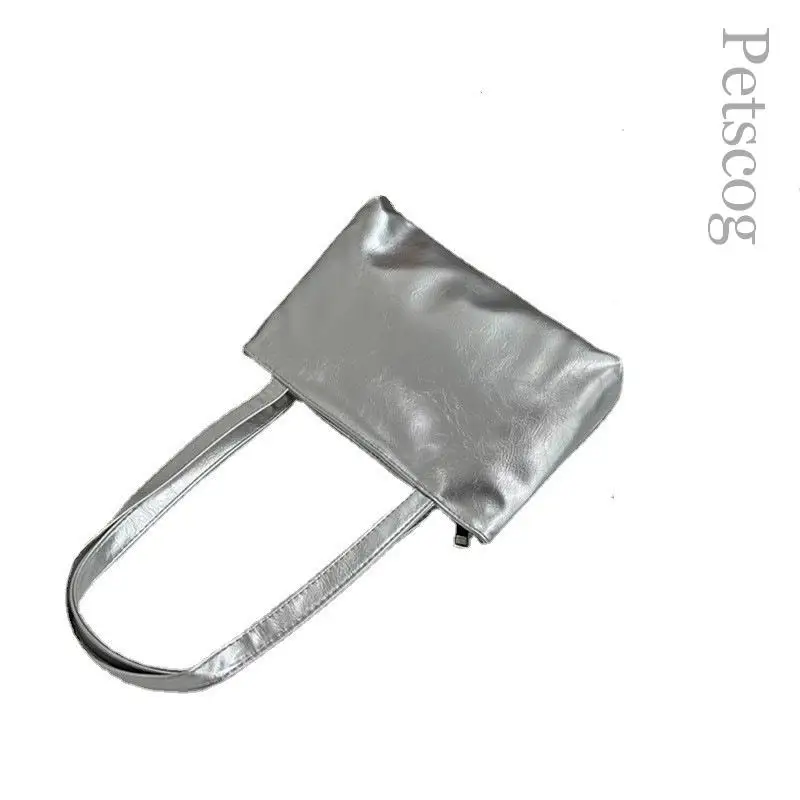 Y2k Small Silver PU Leather Shoulder Side Bags For Women 2023 Luxury Solid Color Fashion Phone Handbags And Purses Underarm Bag