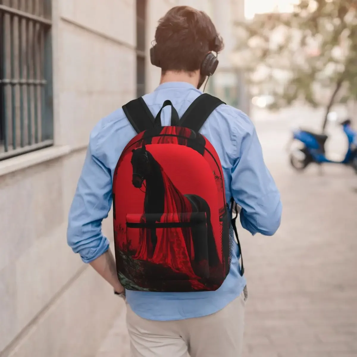 Black Horse Galloping Against Crimson Backdrop Backpack Student BookBag Children School Bag Laptop Shoulder Bags for Men Women
