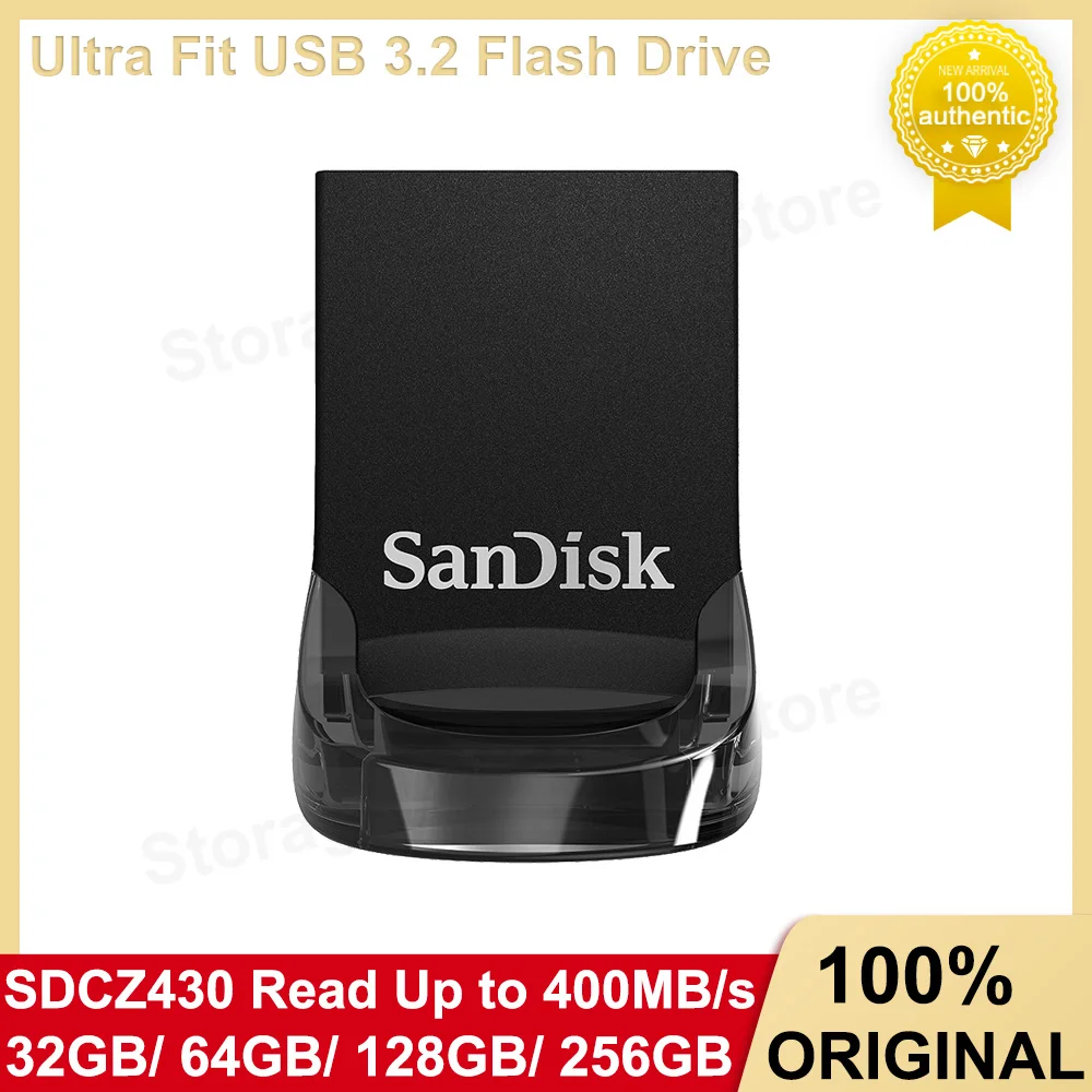 SanDisk Flash Drive USB3.2 Ultra Fit Mini Drive High Speed max to 400MB/s Pendrive 128G 256G 512G 16G 32G 64G USB Stick for PC