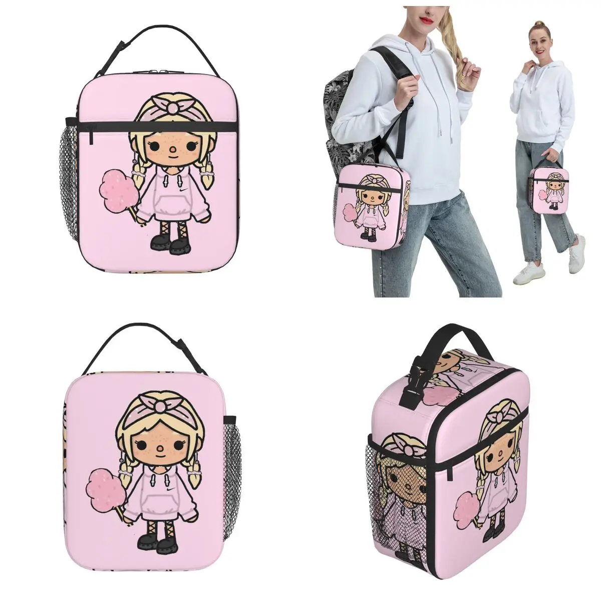 Sacos de almoço isolados Toca Life, Cute Game Merch Lunch Food Box, Refrigerador térmico Bento Box para trabalho, Ins Style