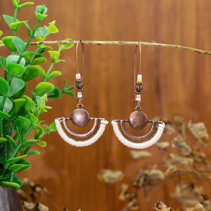 Antique Bronze Semicircle Alloy Earrings Women's Bohemian Summer Retro Dangle Earrings Tribal Jewelry Female Accessories Gift