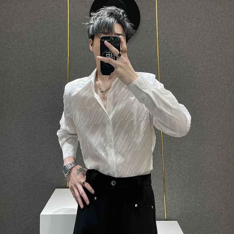 

2025 New Summer Loose Shoulder Pad Versatile Handsome Men's Casual Long-sleeved Shirt