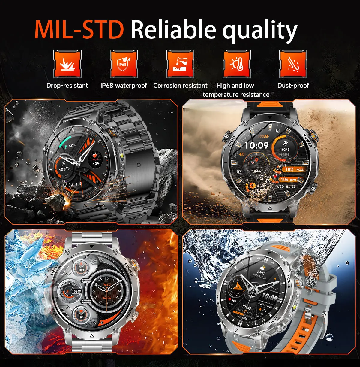 MEVADEN 1,7" Großbildschirm Herren Smartwatch Bluetooth-Anruf Sport-Fitness-Tracker Taschenlampe 1400mAh Gesundheitsmonitor Smartwatch – Detail 6