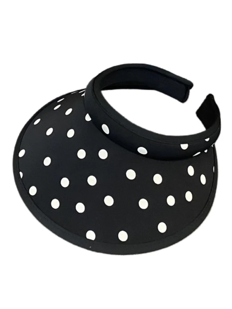 

Korean Polka Dot Sun Hat Women's Summer Anti UV Large Brim Hat Can Tie Tail Face Sun Protection Hat Casual Sle Travel Cap