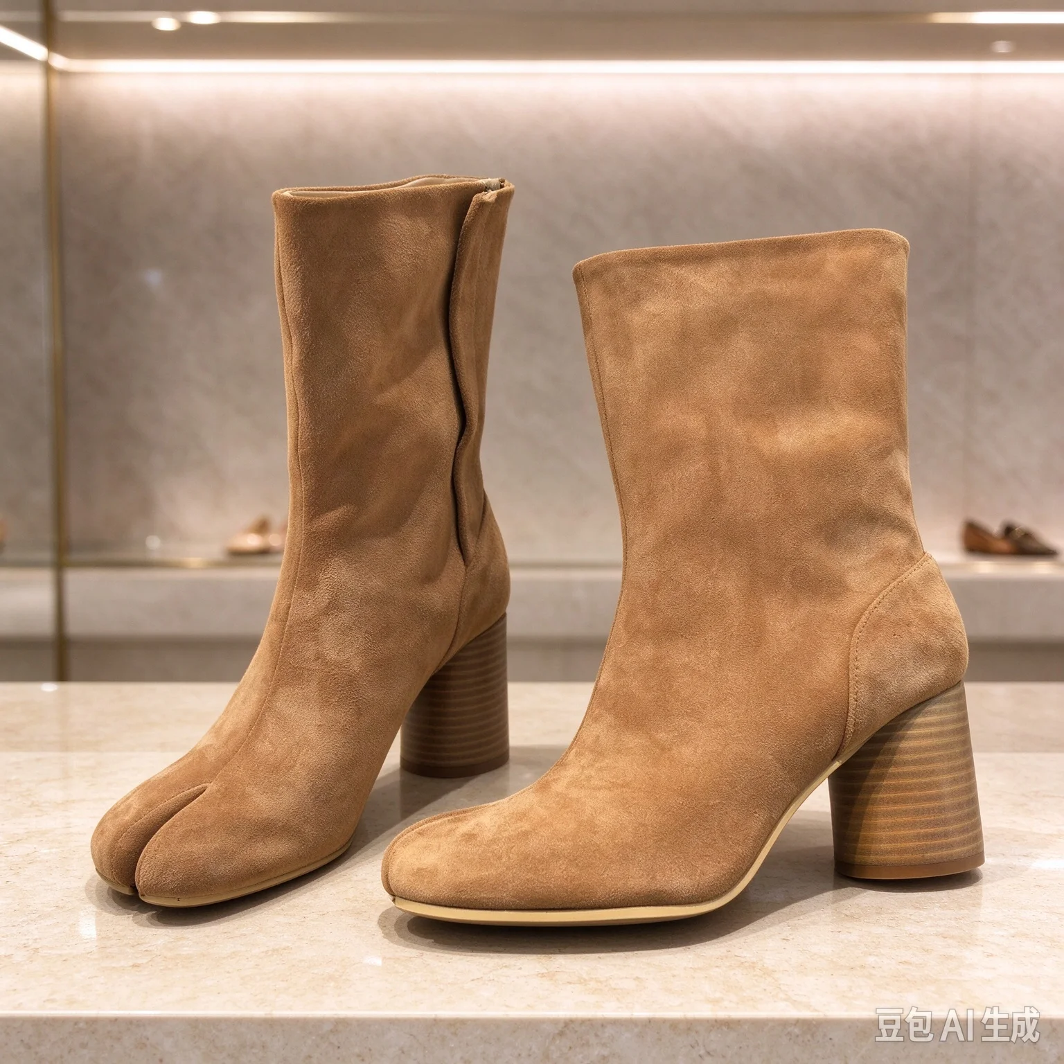 Women Tabi Split Toe Ankle Boots Suede Faux Leather Chunky Wood Block Heel Side Zipper Vintage Autumn Winter Short Booties