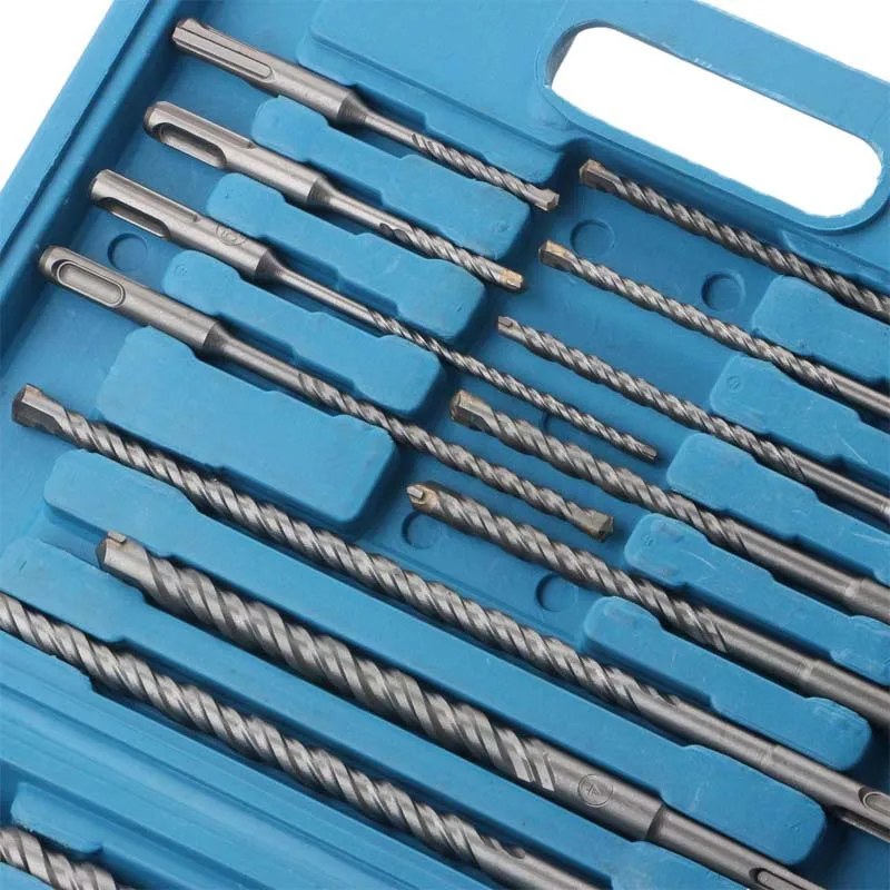 17Pcs/Set Electric Hammer SDS Plus Drill Bit Set 110/160/200/250mm for Concrete Wall Brick Block Masonry Hole Saw Drilling Bits