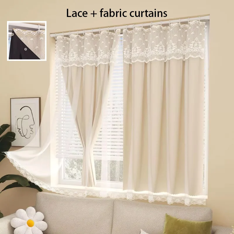 

Hanging Ring Curtains Lace Tulle Double Layer Solid Color Blackout Fabric Bedroom Floating Window Gauze Curtain for Living Room