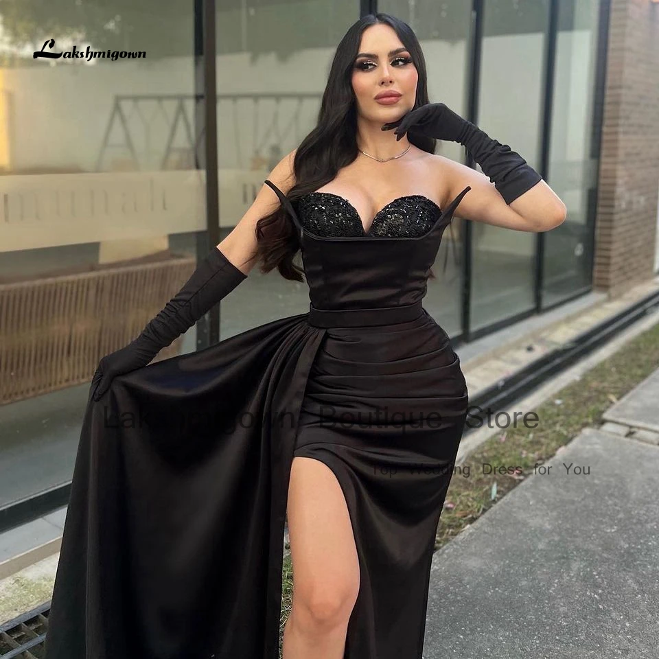 

Lakshmigown Luxury Black Dress Party Evening Gowns 2024 Robe Longue Sexy Women Dinner Mermaid Party Prom Dresse Side Split