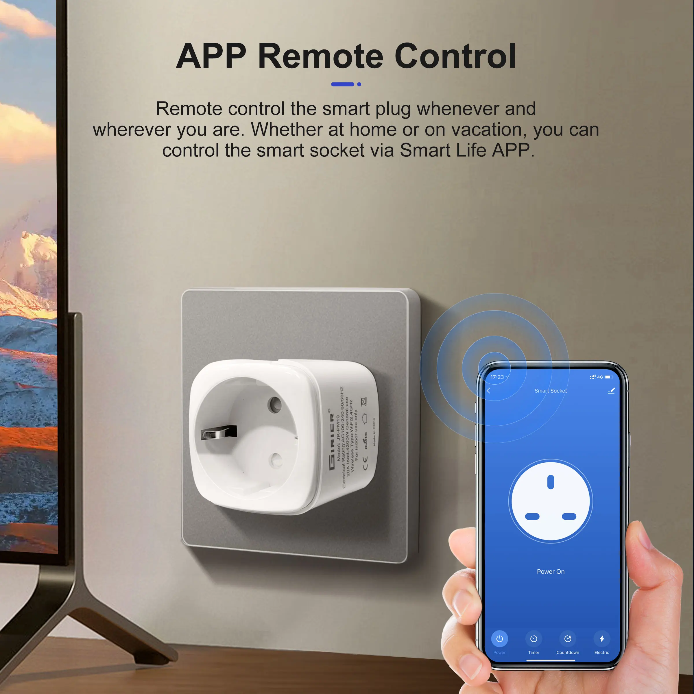 GIRIER Tuya Smart Plug WiFi Socket Outlet EU 20A 4200W Energy Monitoring Function Timer Adaptor Work with Alexa Hey Google Alice