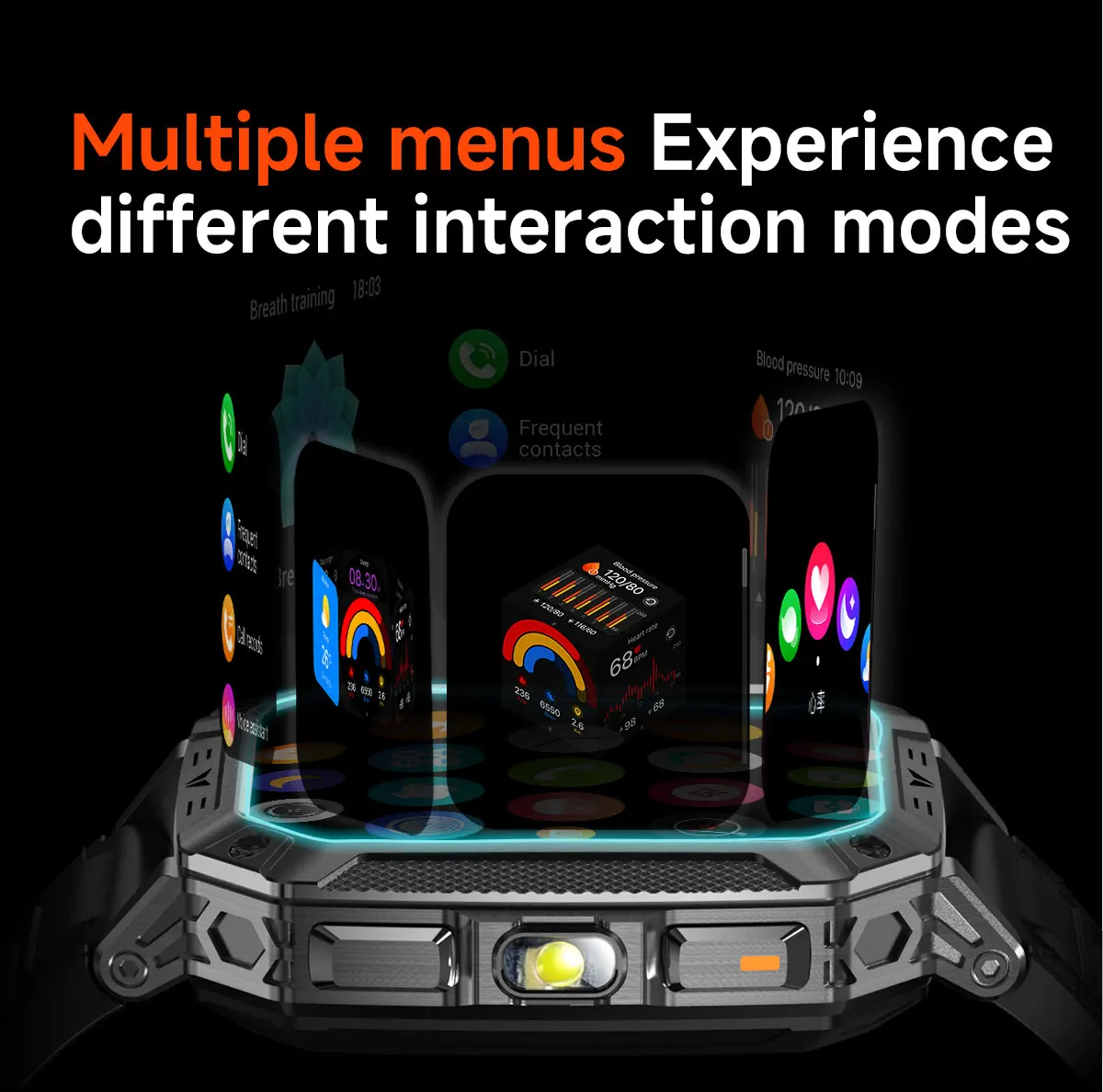 2026 Neue 1400mAh Militär-Smartwatch 10ATM Wasserdicht 2,01" AMOLED SOS+LED-Taschenlampe Herzfrequenz 100+ Sportmodi Fitness-Uhr – Detail 12