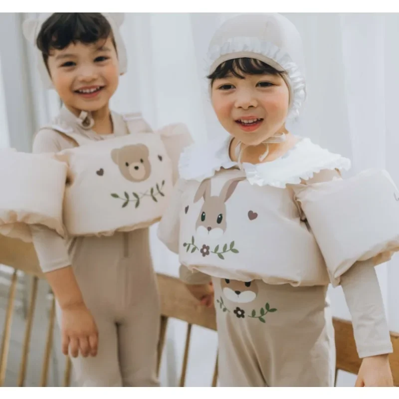 Conjunto flotante de entrenamiento de natación para bebé, anillo de natación de espuma de seguridad y manga de brazo de dibujos animados, dispositivo de protección de flotador de piscina estilo chaleco salvavidas