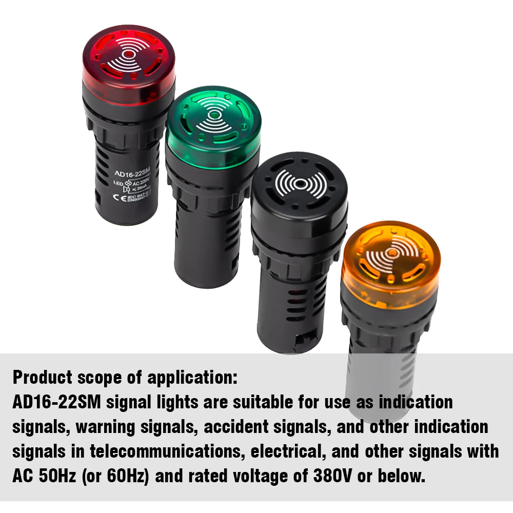 1Pc AD16-22SM 22Mm Panel Diameter 12V 24V 110V 220V Flash Signaal Rode Led actieve Zoemer Alarm Indicator Groen Rood