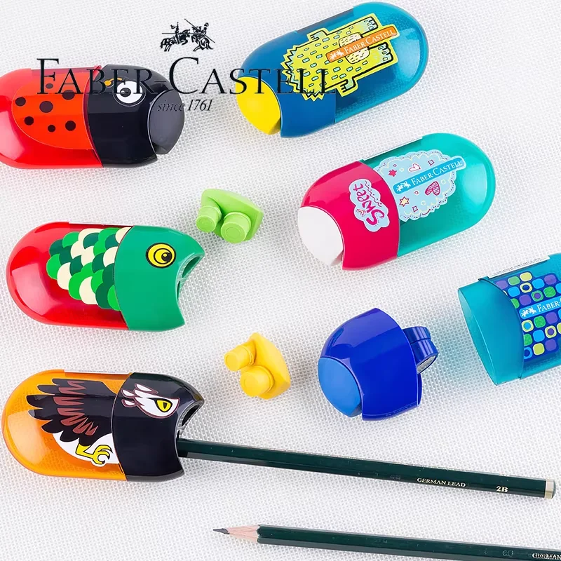 1Pc Faber Castell Double Hole Pencil Sharpener with Eraser Ladybug / Fish / Eagle Cute Stationery Back To School