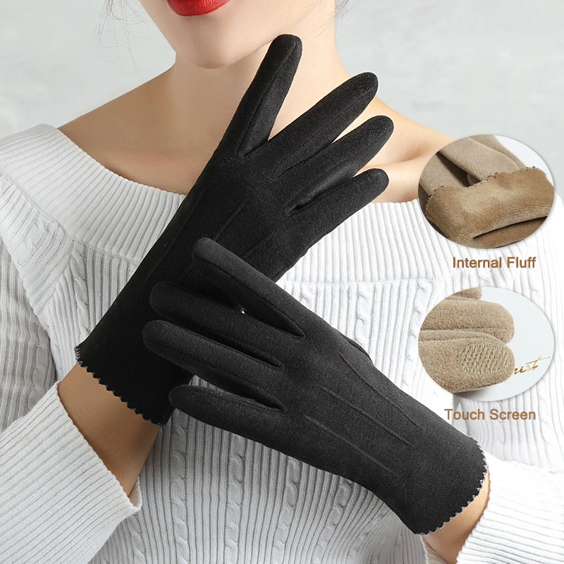 

New Elegance Vintage Windproof Touch Screen Gloves Women Winter Full Finger Hand Warmer Skin-Friendly Soft Glove Female Guantes