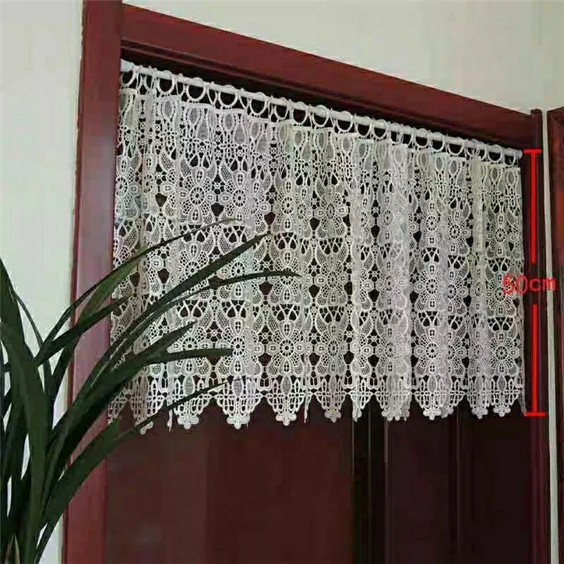 Пасторальная геометрия, вязаные крючком полые короткие шторы для кухни, ручные шторы, белые цветы, кружевные полузанавески #   A112