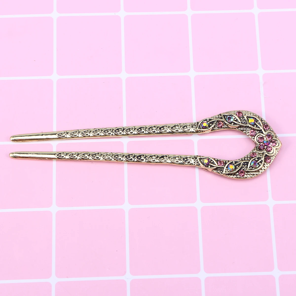 

Double Prong Hair Pin U Shaped Crystal Chignon Hairpin For Women Girls Purple Hairstyle Accessory Wedding Party Elegant