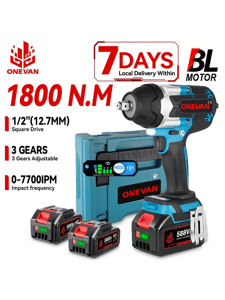 ONEVAN Hoog Koppel Draadloze Borstelloze Elektrische Slagmoersleutel 1800N.M 1/2 "Boor Schroevendraaiers Elektrisch Gereedschap Voor Makita Batterij Pin - afbeelding 2