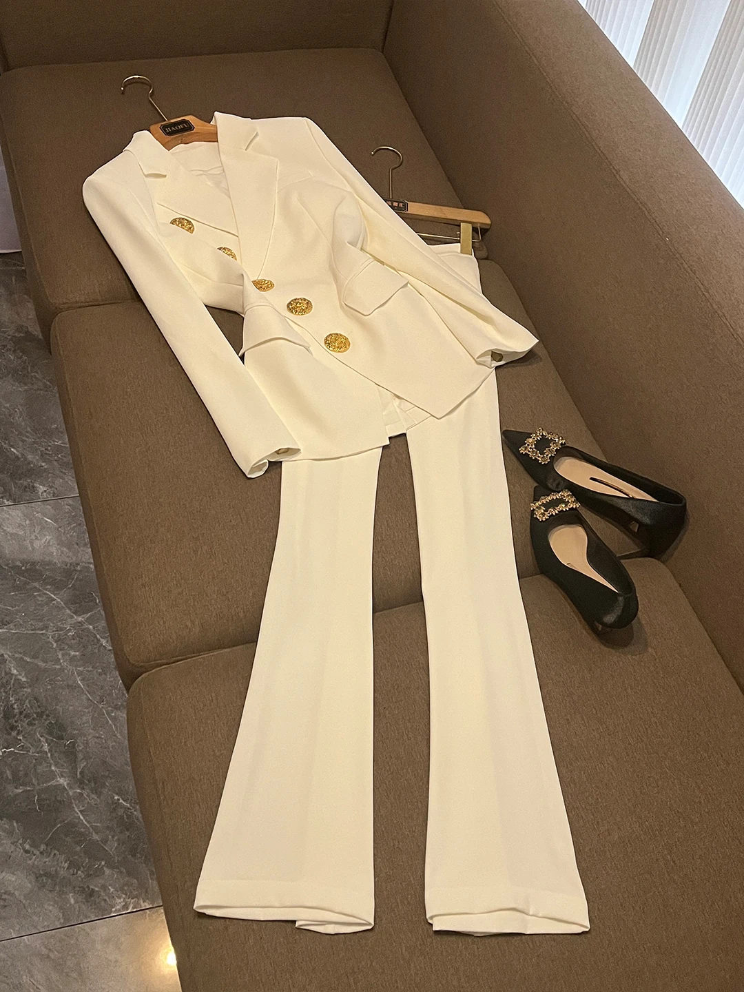 

Faionable комплект костюма из двух предметов с застежкой на талии и одной пуговицей, осень-зима, новый женский французский костюм Long Sve