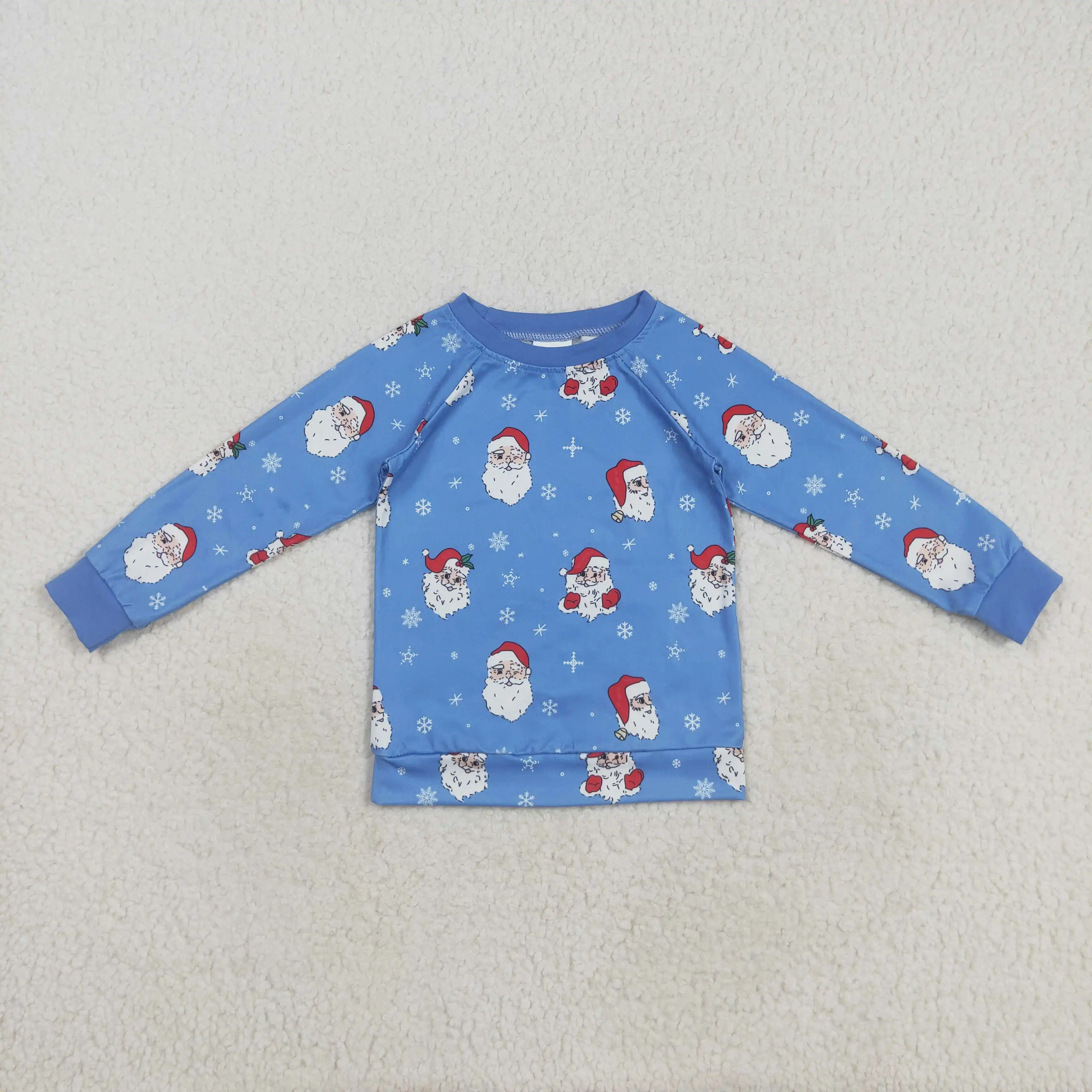 

8.19y Christmas Boys Long Sleeve Top Santa Claus Snowflake Design Blue Wholesale Boutique New Arrival Children's Holiday Wear