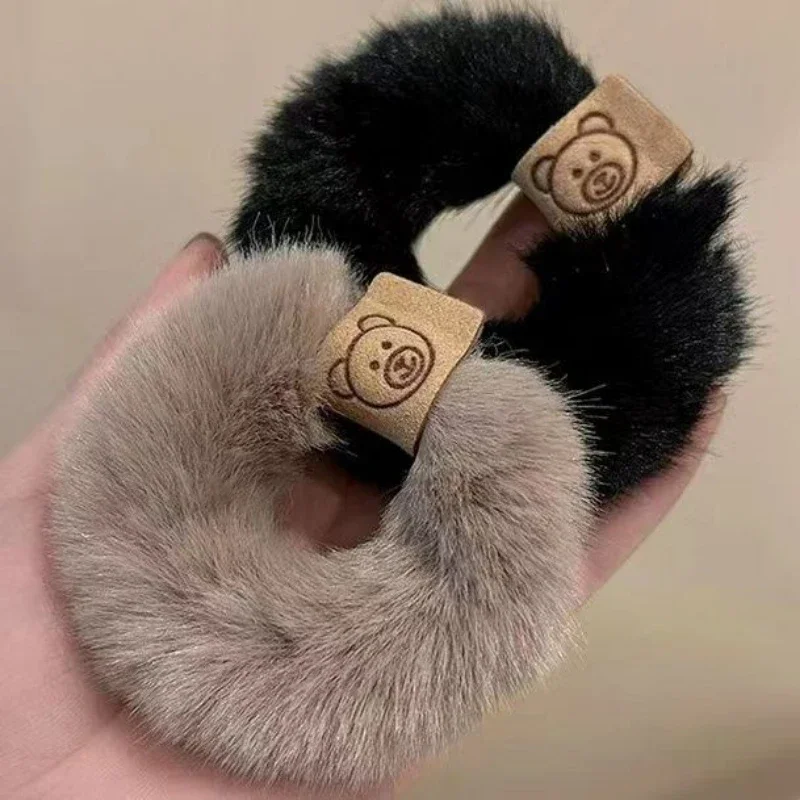 Sweet Cute Plush Bear Hair Bands Korean Thick High Elastic Bear Hairband Braiding Hair Accessories Ponytail Headwear Scrunchies