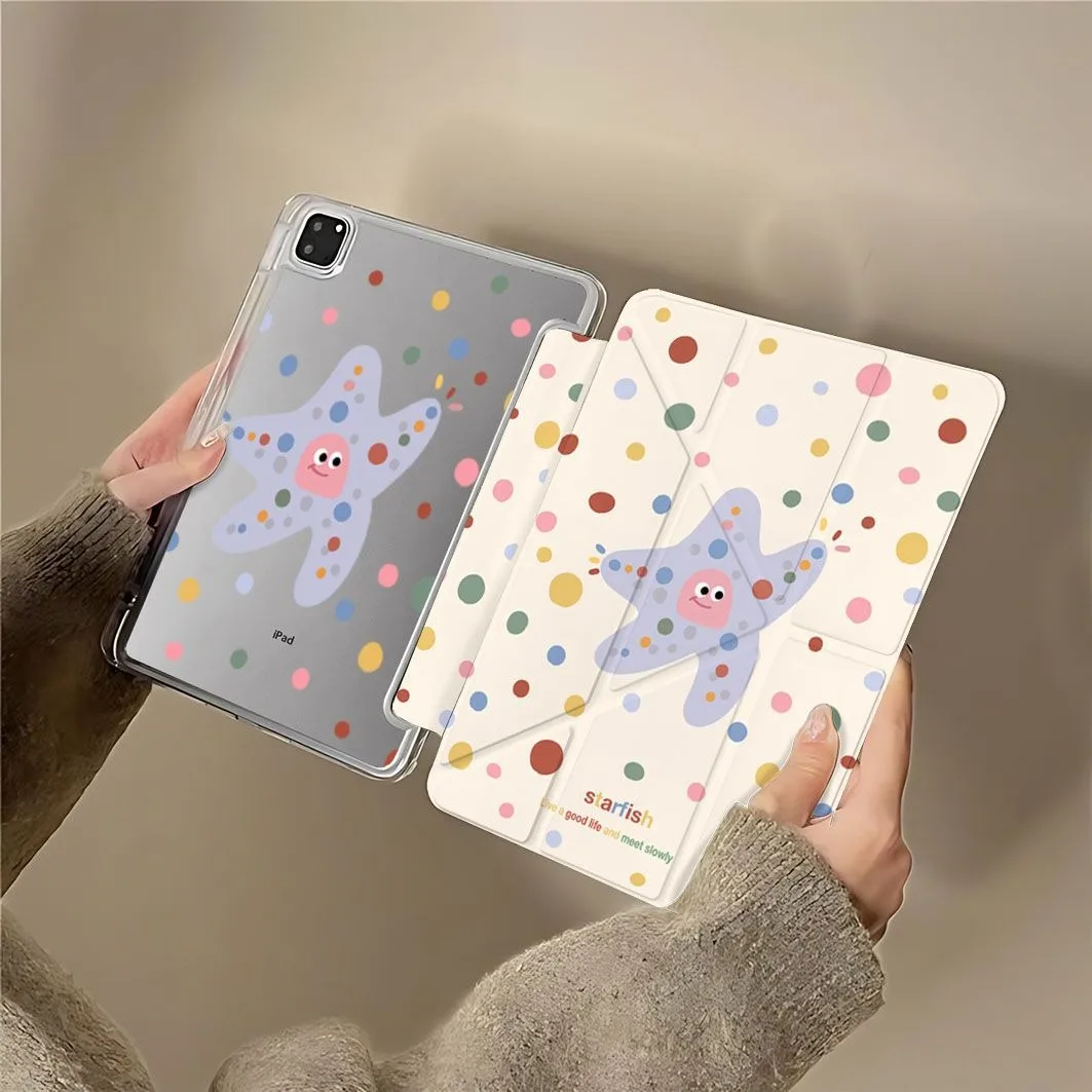 Cartoon Starfish Colorful Dot Pen Slot Tablet Case For iPad 2026 Air 8 7 6 4 3 2 1 Pro 2024 11in 12th 11 10 9 8 7 6 5th Cover