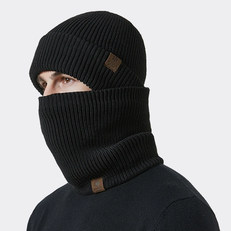 MXMB Gestrickte Wintermütze für Damen und Herren mit Fleecefutter, Halsmanschette für den Sport